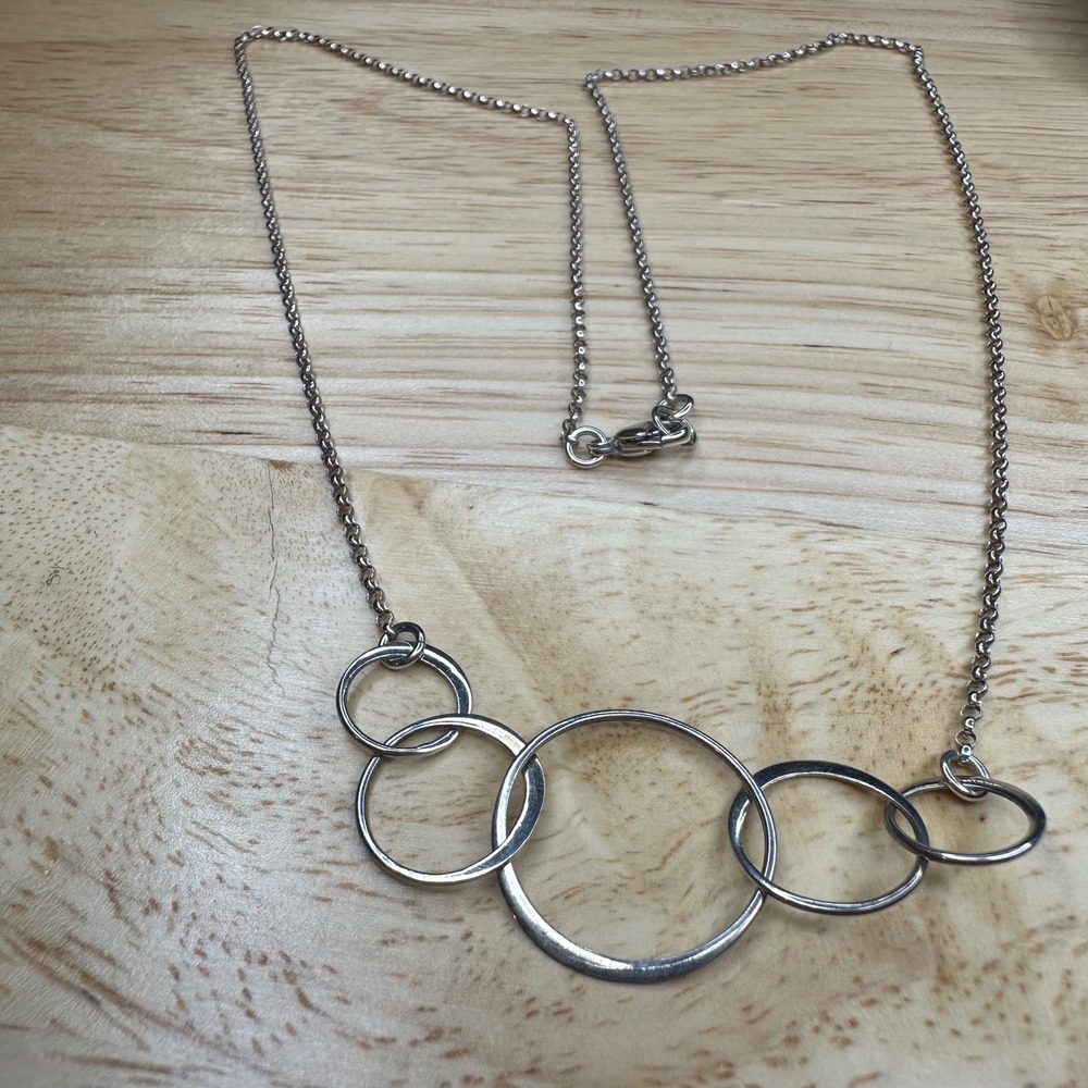 Sterling‎ Silver Minimalist Interlocking Circles Necklace 925 Chain Clasp